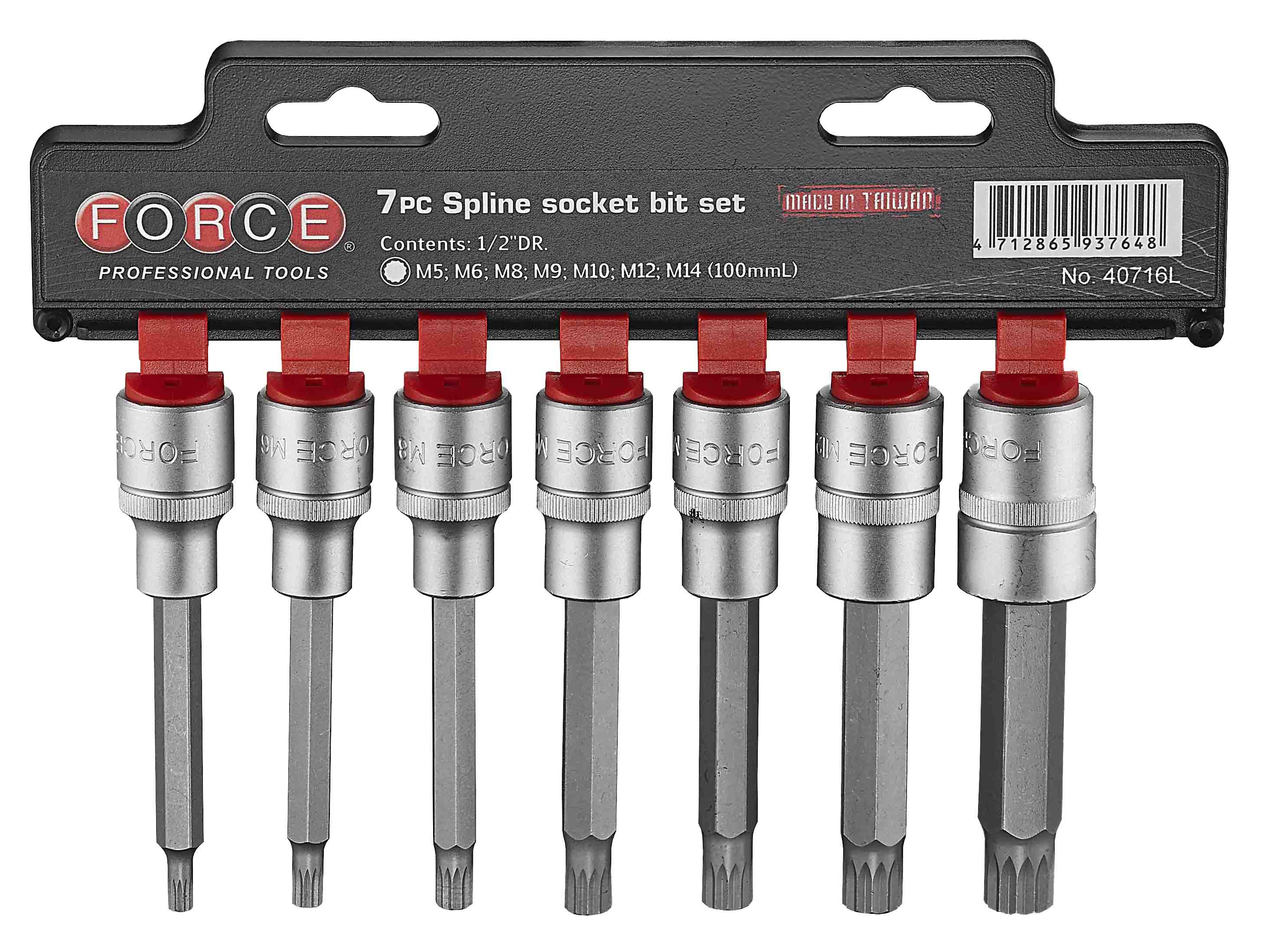FORCE 1/2" Doppen set M5 t/m M14 (spline)