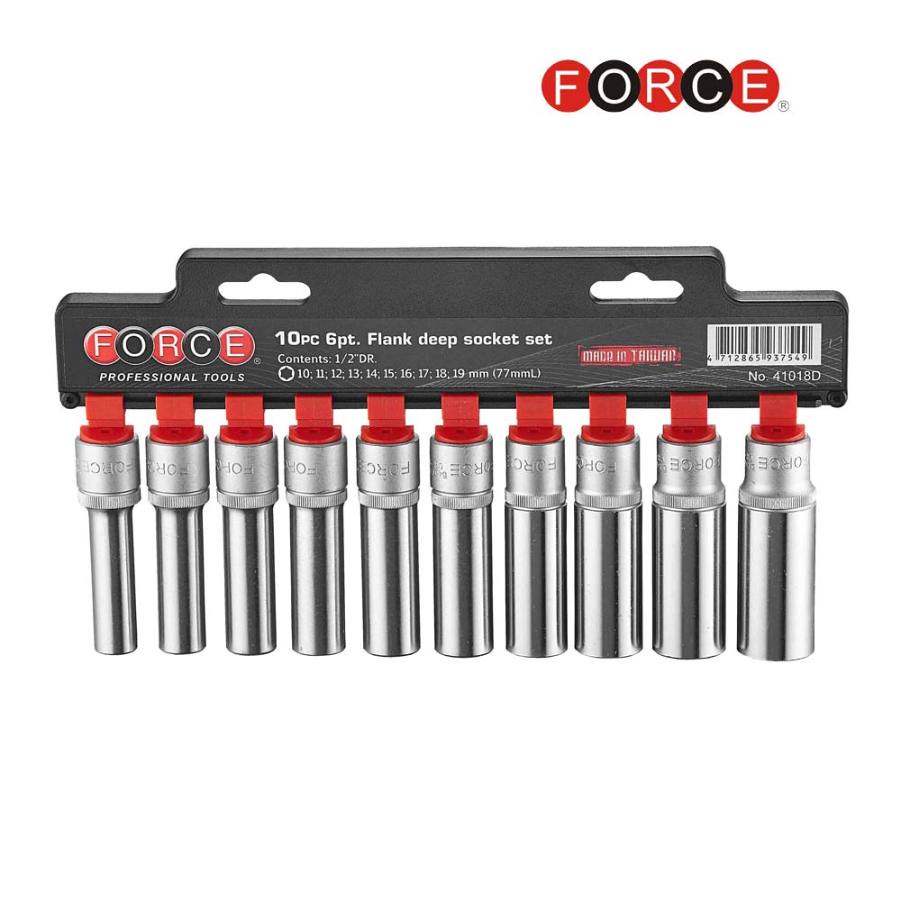 FORCE 1/2" Doppen set lang 6-kant, 10 t/m 19 mm