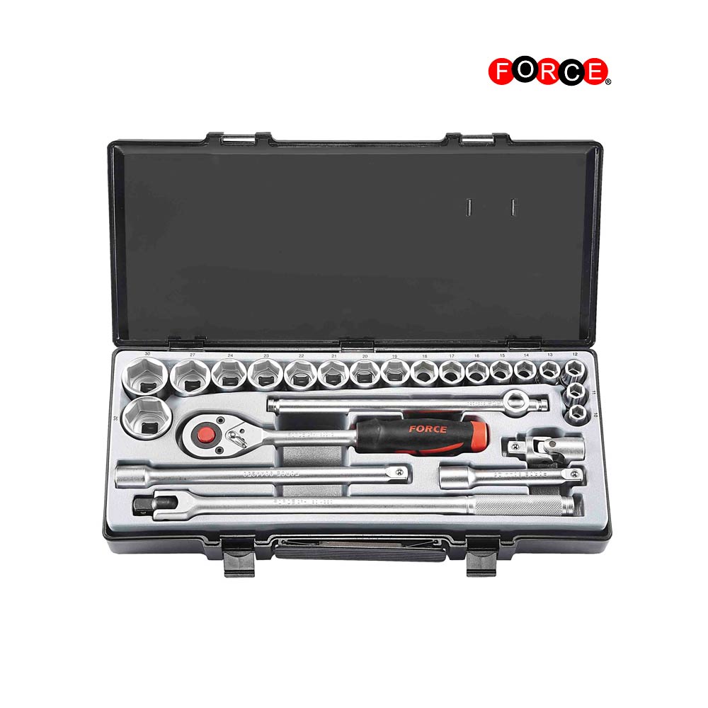 FORCE 1/2" Doppen set 6-kant met toebehoren (10 t/m 32 mm)