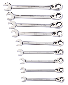 SAM Set van 9 ring-steeksleutels met ratel, multimoer en inch/metrisch