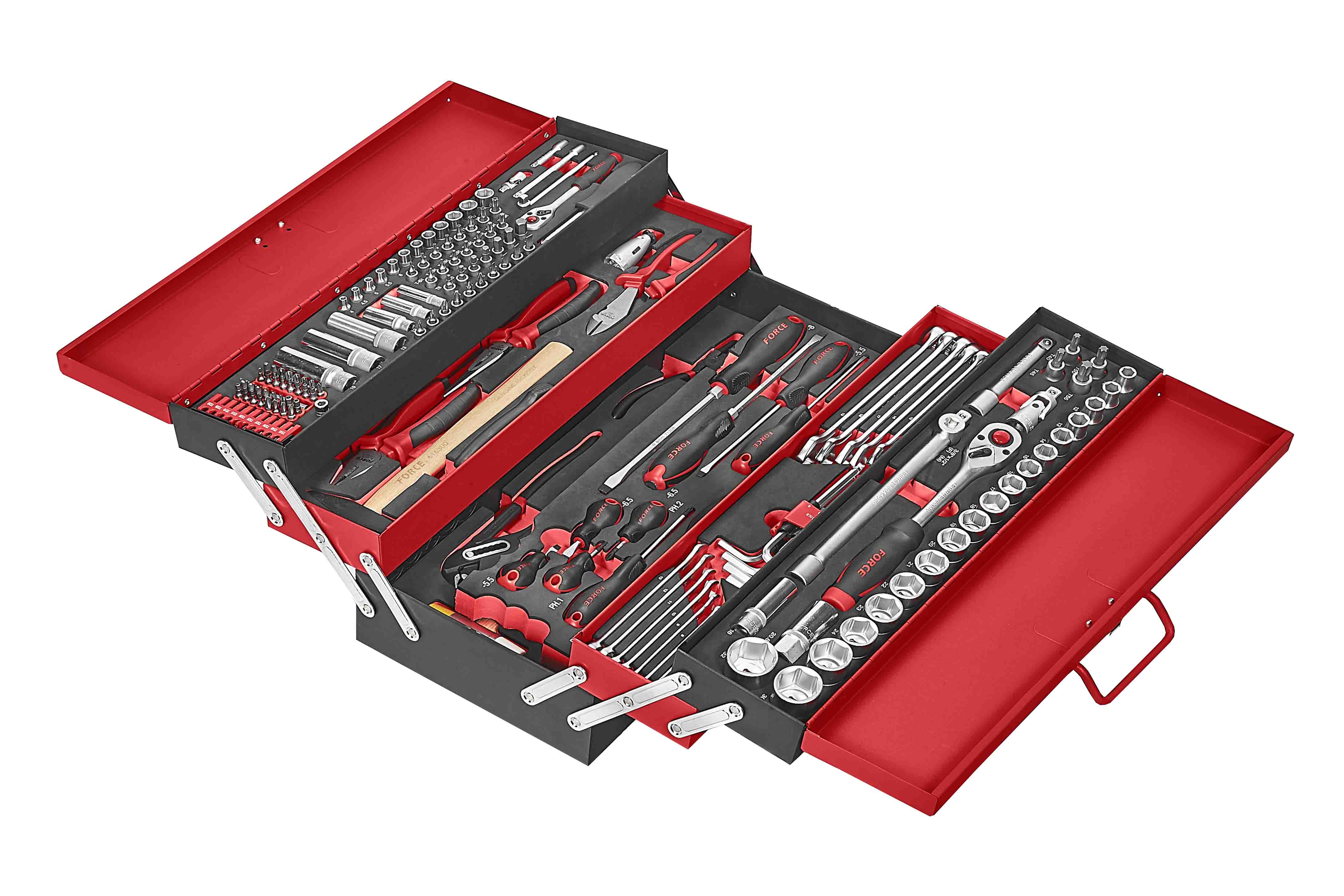 FORCE Draagbare gereedschapskist met 5 gevulde lades 187 delig